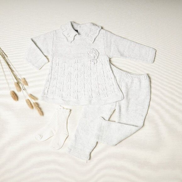 Baby Girl Knit Outfit, Camelia Flower Baby Girl Clothing Set, Organic Ba… - Picture 1 of 1